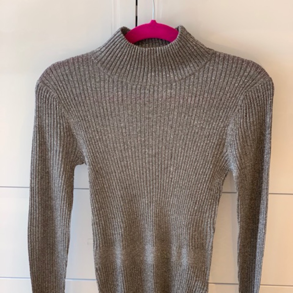 Veronica Beard grey metallic mock turtleneck